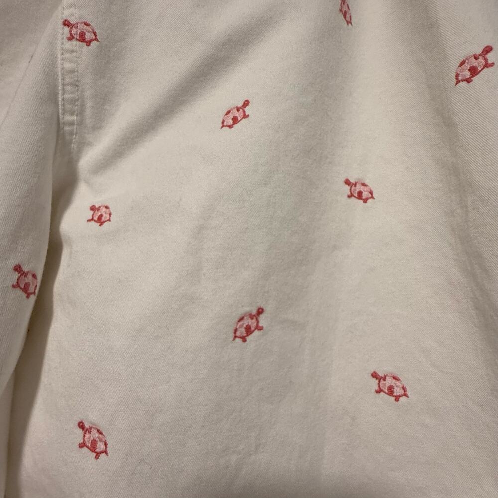 Women’s J Crew Favorite Fit White Crop Pants w embroidered pink turtles. Sz 12 - Picture 3 of 4